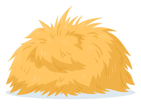 Cartoon agricultural haycock. Rural haystack, dried haystack, fodder straw and bale of hay flat vector symbols illustration on white background