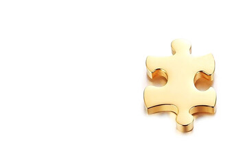 Gold puzzle piece on white background