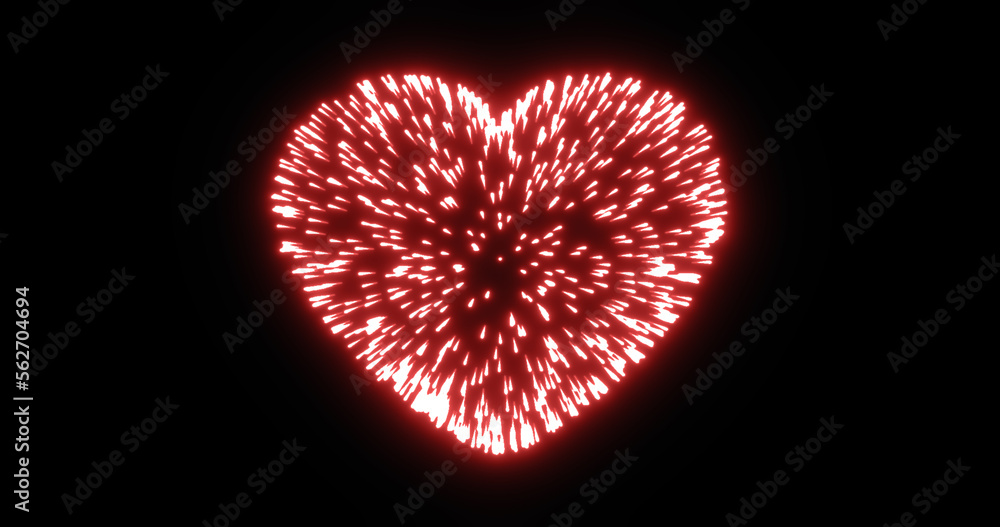 Poster abstract red fireworks festive fireworks for valentine's day in the shape of a heart from glowing pa