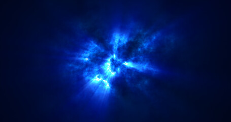 Abstract blue cloudy overcast sky and sun rays in bad weather, abstract background