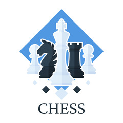 Chess club emblem. Chess tournament logo. Chess pieces
