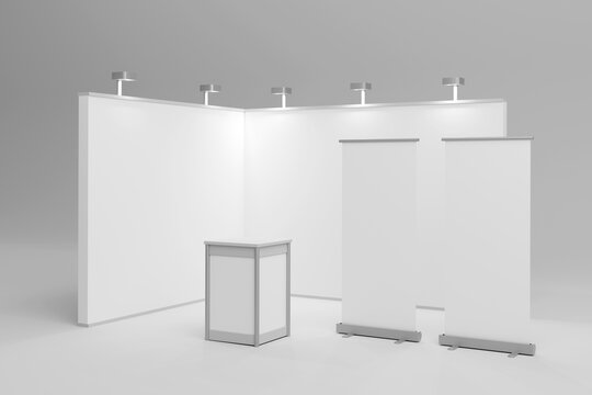 Realistic blank modern simple rack or counters multiple camera angles, 3d render
