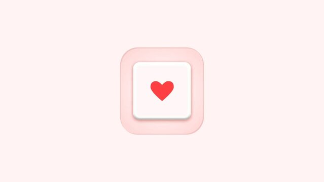 Animation or motion graphics. Cute cartoon switch button with red heart is pressed on pink background seamless video