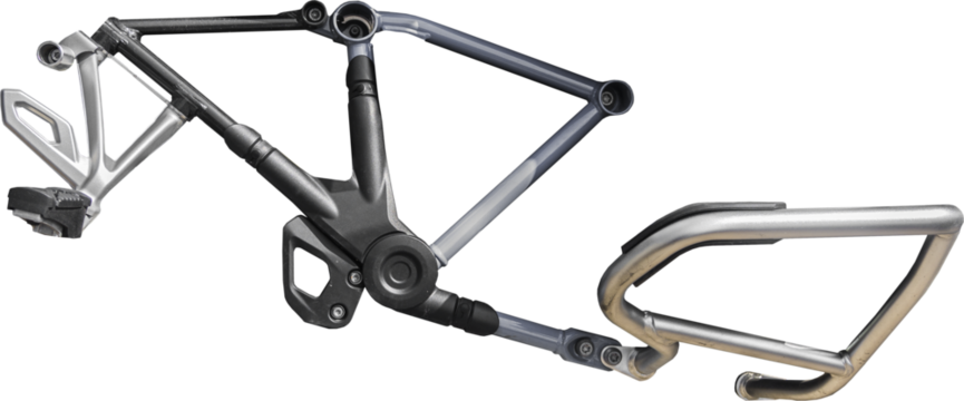 Isolated PNG cutout of a hardsurface motorbike part on a transparent background, ideal for photobashing, matte-painting, concept art