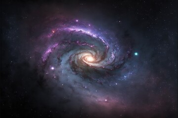  a spiral galaxy with a blue and purple center and stars in the background, with a black background and a blue and purple center with a few white dots in the center, and a. Generative AI