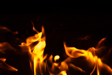 fire flames on black isolated background. texture