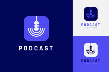 Set of podcast microphone logo vector design template with different color style