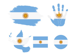Argentina flag set, flag of Argentina collection. Flag in grunge, Dove, Handprint, square and round shape. vector illustration