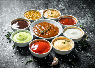 Obraz na płótnie Canvas Variations of different types of sauces.