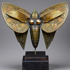 Bronze sculpture of abstract moth. Generative AI.