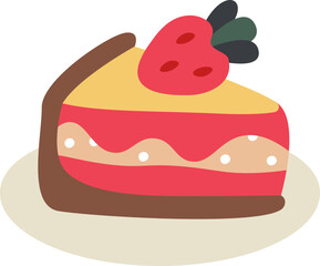 Tasty cake with strawberry flat icon Dessert