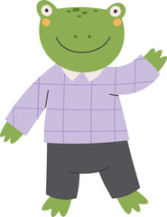 Cute cartoon frog in suit flat icon School student
