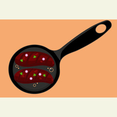 frying pan with steaks