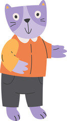 Cute cartoon cat in suit flat icon School student