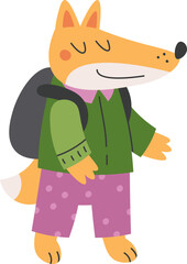 Cute cartoon fox go to school flat icon School student