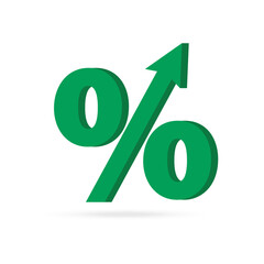 Percentage with arrow up. Banking, credit, interest rate. The concept of trading and trading on the finance exchange. Vector illustration