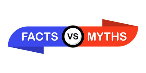 Facts vs myths. Concept of thorough fact-checking or easy compare evidence. Badges for marketing and advertising. Vector illustration