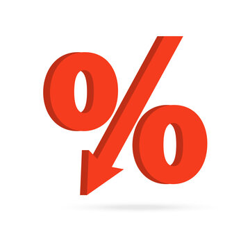 Percentage with arrow down. Banking, credit, interest rate. The concept of trading and trading on the finance exchange. Vector illustration