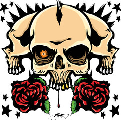 Human skulls punk music rocker rock band logo roses flower tattoo vectors art vintage colorful