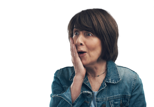 A senior woman looking shocked Isolated on a PNG background. - Powered by Adobe