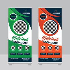 Food Roll Up Banner Design, Restaurant Roll Up Banner Design Template, Food Menu Design 
