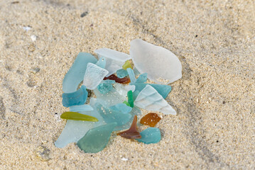 Fototapeta na wymiar Sea glass collected on the beach