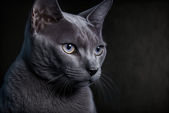portrait of Russian blue Cat. Generative AI