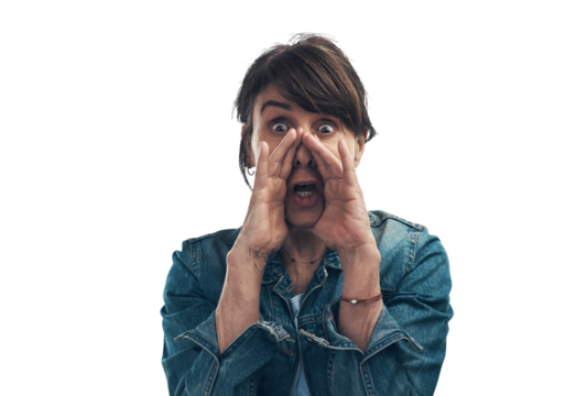 A senior woman shouting Isolated on a PNG background. - Powered by Adobe