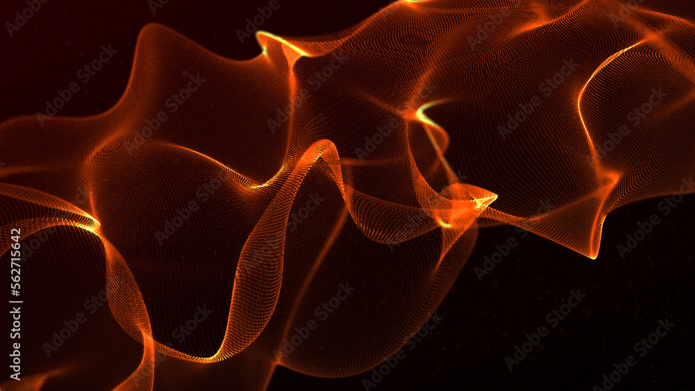 Poster wave of particles. futuristic dots pattern on dark background. big data digital code. technology or 