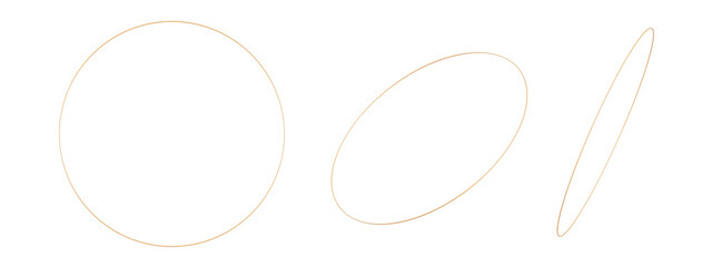 Golden circles on transparent background. Cut out design elements. 3D rendering.