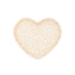 Golden heart with small glitter particles, on transparent background. Valentine's Day, Wedding. Cut out design element. 3D rendering.