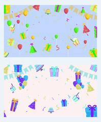 Happy Birthday typography vector design for greeting cards and poster with balloon, confetti and gift box, design template for birthday celebration.
