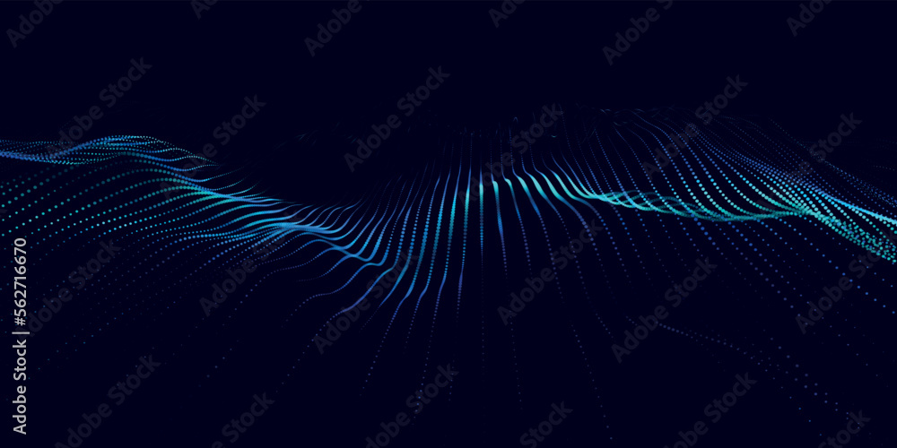 Poster abstract digital particle wave. futuristic dotted wave. technology background vector. vector illustr