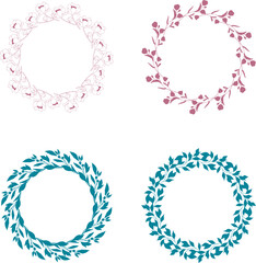 Hand-drawn circular floral frame set