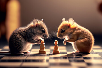 Two mouse play chess - AI generative technology