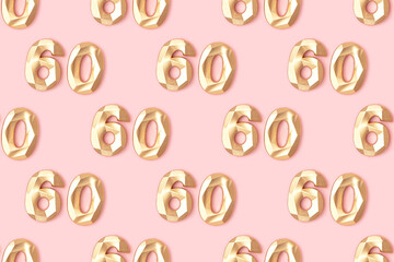 Naklejka na ściany i meble Pattern made of gold colored number sixty on a pink pastel background.