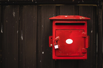 Red retro mailbox close up