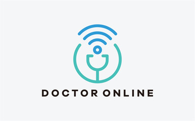 LOGO DESIGN STETHOSCOPE WITH SIGNAL LINE MODERN TECHNOLOGY