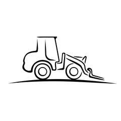 Construction loader or tractor icon in brush stroke style