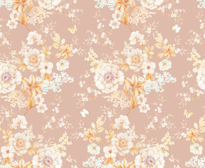 Classic Popular Flower Seamless pattern background.Perfect for wallpaper, fabric design, wrapping paper, surface textures, digital paper.