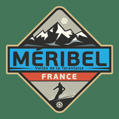 Abstract stamp or emblem with the name of Meribel, France, vector illustration