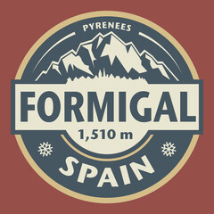 Abstract stamp or emblem with the name of Formigal, Spain, vector illustration