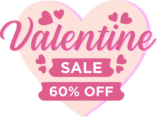 Valentine's Day Sale Poster Design With 60% Discount Offer And Heart On Pastel Pink