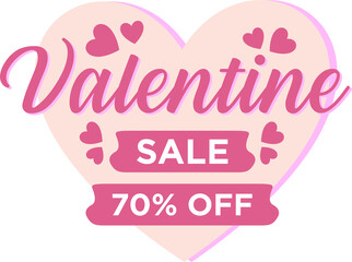 Valentine's Day Sale Poster Design With 70% Discount Offer And Heart On Pastel Pink
