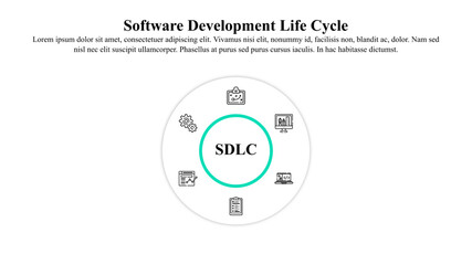 Software development life cycle infographic template with icons.