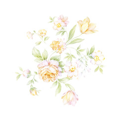 Flowers watercolor illustration.Manual composition.Big Set watercolor elements，Design for textile, wallpapers，Element for design,Greeting card