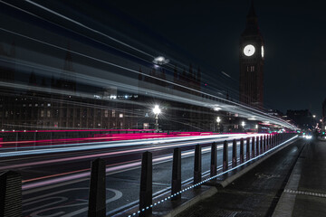 Fototapeta na wymiar London big ben street in the night, long shutter speed photography