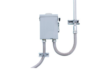 Box breaker small and power button to distribute electricity supply with metal flex pipe....