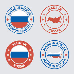made in Russia stamp set, Russian product labels