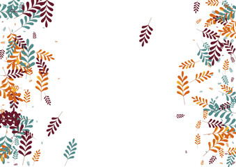 Golden Foliage Background White Vector. Leaf Art Texture. Orange Plant. Gold Leaves Floral. Silhouette Frame.